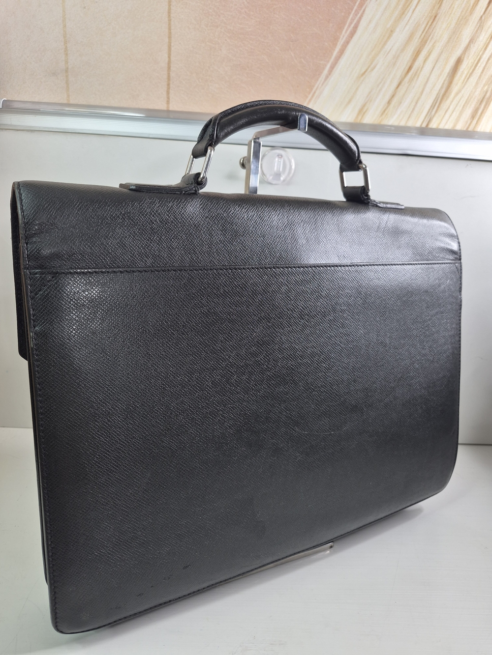 Louis Vuitton Black Textured Leather Briefcase with Silver Lock - Picture 5 of 12